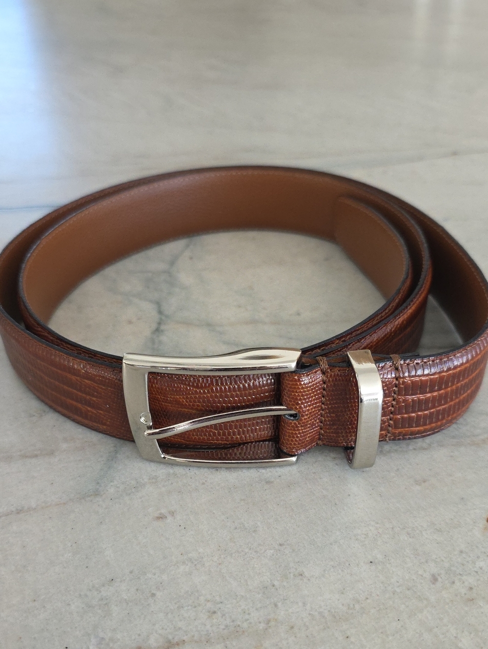 Jos. A. Bank Tan Brown Leather Belt with Silver Buckle